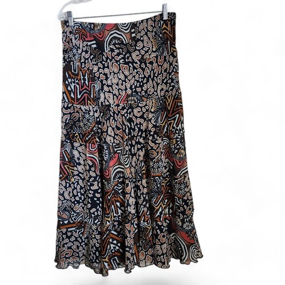 Ruby Rd Tiered Maxi Skirt Women's 12 Pull on Elastic Waist Flowy Lined Southwest - Picture 1 of 14